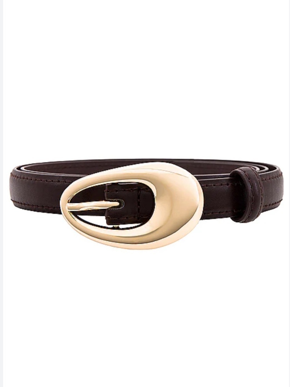 SHASHI Oval Buckle Belt Brown Leather gold thin skinny Revolve Flaw